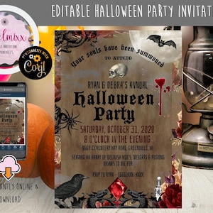 Gothic Vintage Halloween Invitation, Digital Instant Download Halloween Invite, Grunge Gothic Invitation, Personalized By You, Edit Now!