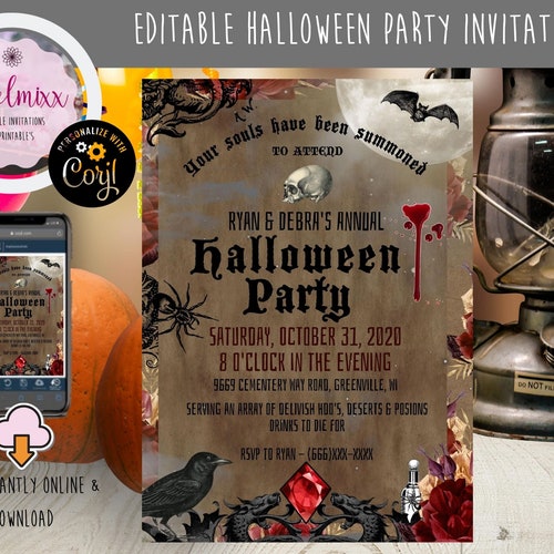 Invitación gótica vintage de Halloween, invitación digital de descarga instantánea para Halloween, invitación grunge gótica, personalizada por ti, ¡edítala ahora!