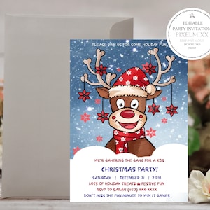 Kids Christmas Party Invitation Template, Holiday Party Invite, Personalized By You Online in Corjl, Kids Invitations, Edit Now NO WAITING!