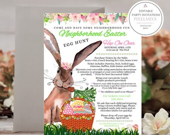 Neighborhood Easter Egg Hunt Invitation: Editable Printable (PDF)