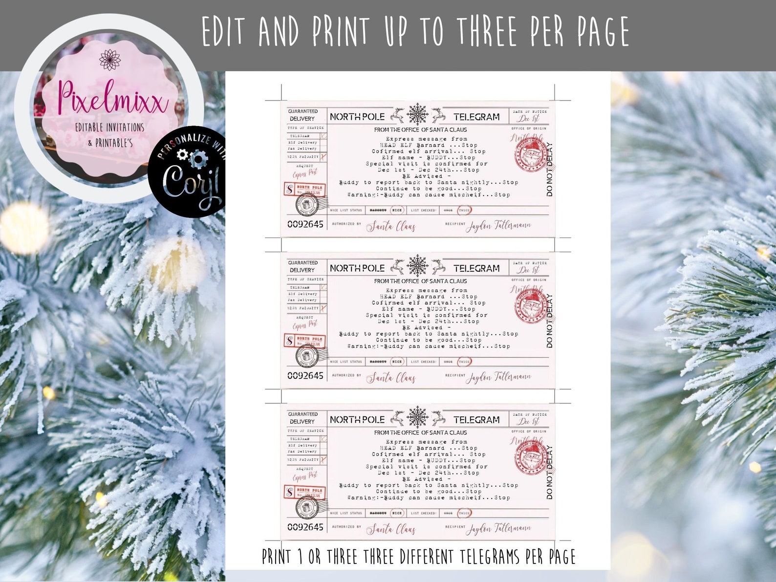 Elf Arrival Telegram Printable North Pole Telegram Edit and | Etsy