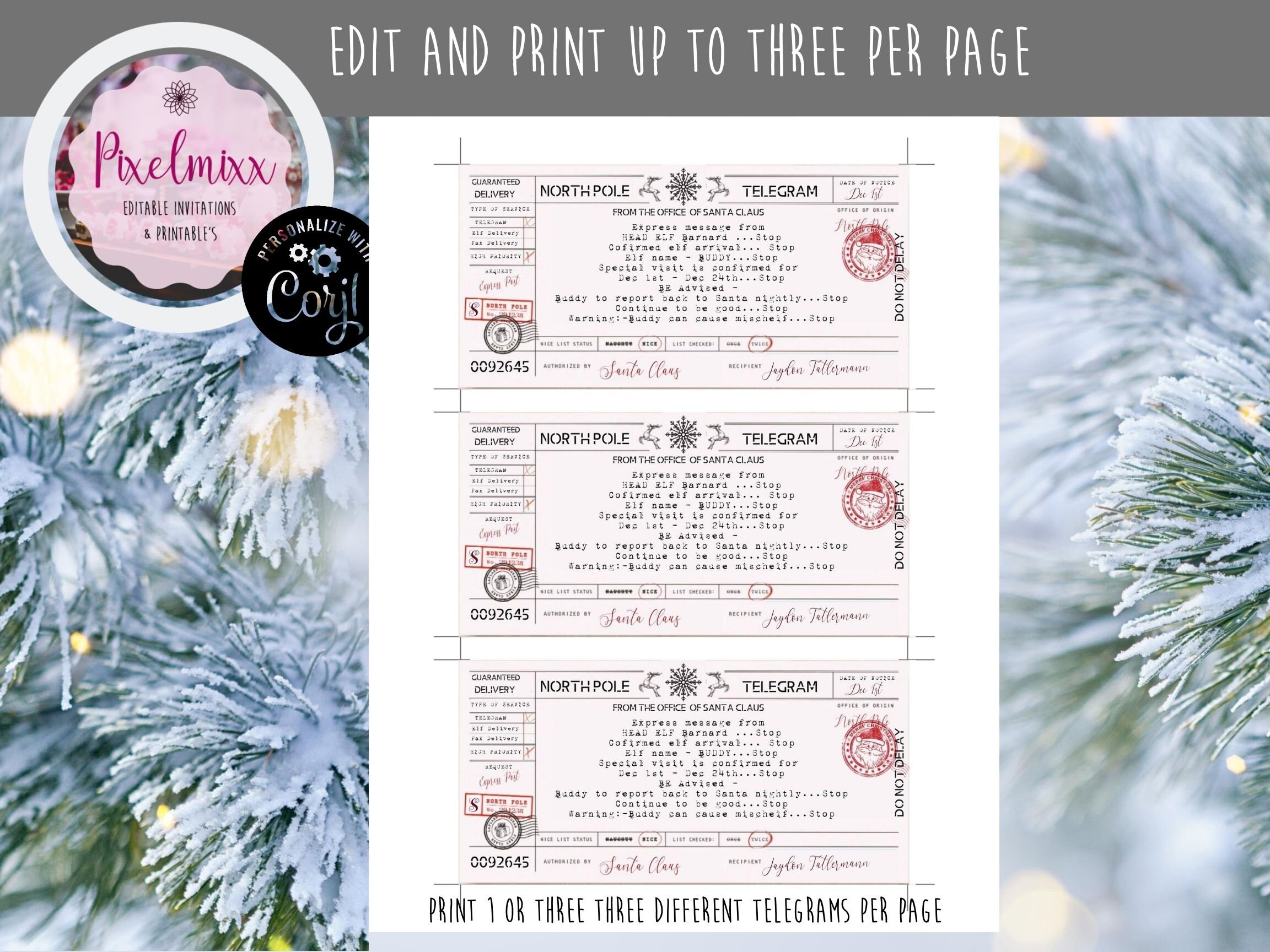 Elf Arrival Telegram Printable North Pole Telegram Edit and - Etsy