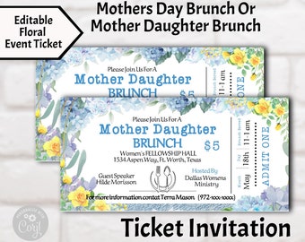 Floral Muttertag Brunch Ticket Vorlage (bearbeitbar, druckbar)