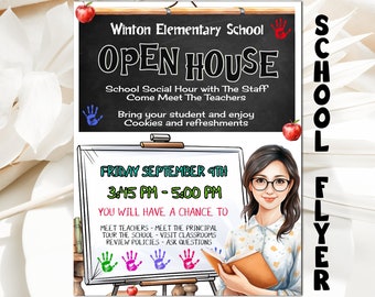 EDITABLE School Open House Flyer, Includes 2 Sizes, Easy To Edit, Download and Print PTO PTA Event Flyer Template, Meet The Teacher Flyer