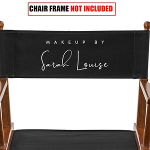 Personalized Replacement Black Canvas Set for Makeup Artist and Directors Chair with  Custom Text or Logo  [ SET: Personalized Back + Seat ]