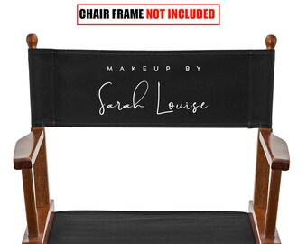 Personalized Replacement Black Canvas Set for Makeup Artist and Directors Chair with  Custom Text or Logo  [ SET: Personalized Back + Seat ]