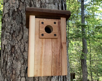 Handmade Rustic Modern Cedar Birdhouse, Contemporary Wooden Nesting Box, Vintage Natural Birdhouse, Quality Rustic Bird Box