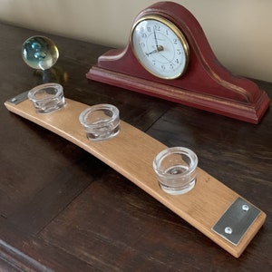 Wine Barrel Stave Tea Light Candle Holder and Votives, Unique Rustic Home Decor, Wedding Table Decoration, Table Centerpiece with 3-Candles