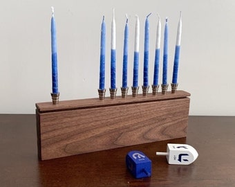 Contemporary Design Handmade Walnut Hanukkah Menorah, Judaica Menorah, Kosher Design Menorah, Jewish Holiday Table Centerpiece