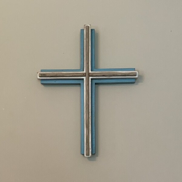 Small Handmade Rustic Wall Hanging 3-Layered Salvaged Wood & Driftwood Cross Coastal Religious Wall Decor