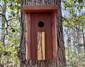 Rustic Modern Handmade Birdhouse, Fully Functional Minimalist Contemporary Design Nesting Box, Multi-Wood Cedar and Cumaru Wren Birdhouse