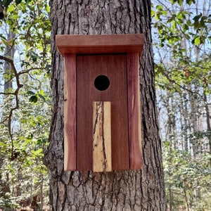 Handmade Rustic Modern Birdhouse, Contemporary Architectural Garden Art Nesting Box, Multi-Wood Urban Bird Loft, Quality Artistic Bird Box