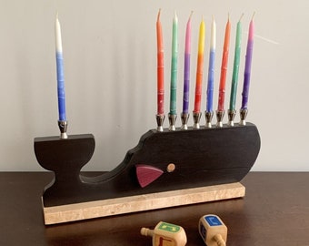 Original Design Hanukkah Menorah, Handmade Wooden Menorah, Kosher Judaica Menorah, Modern Whale Menorah, Jewish Holiday Table Centerpiece