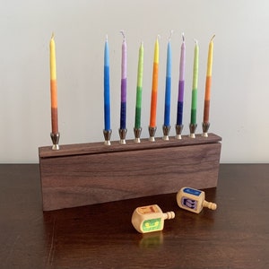 Contemporary Design Handmade Walnut Hanukkah Menorah, Judaica Menorah, Kosher Design Menorah, Jewish Holiday Table Centerpiece