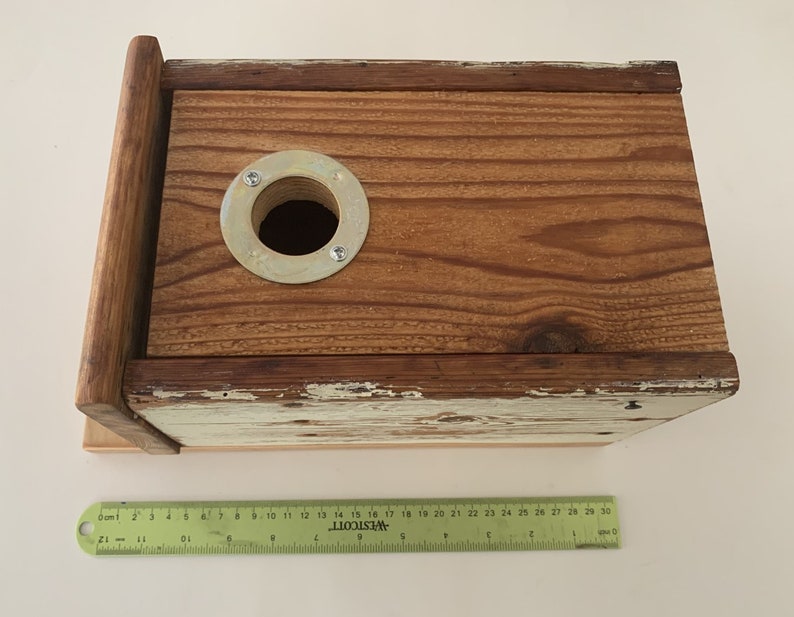 Medium-Sized Rustic Handmade Rough Timber Cedar and Recycled Farm Table Wood Outdoors Bluebird Nesting Box with Portal Protector