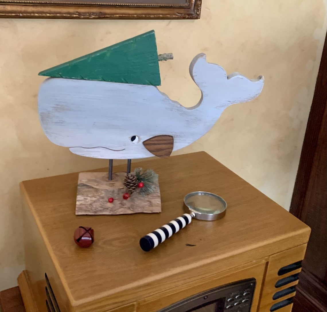 Rustikaler kleiner grauer Pottwal mit Weihnachtsbaum auf | Etsy