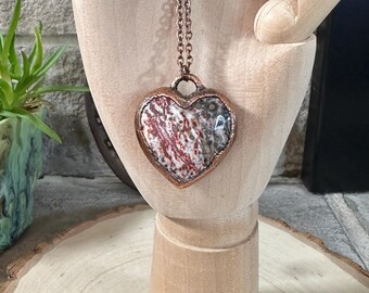 Copper Electroform Ocean Jasper Crystal Heart Necklace, Unisex Necklace
