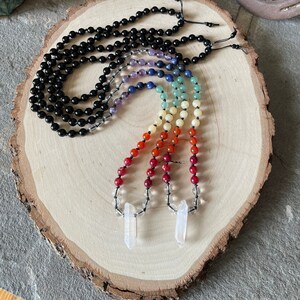 Chakra Crystal Mala Necklace, 108 Bead Healing Stone Yoga Necklace