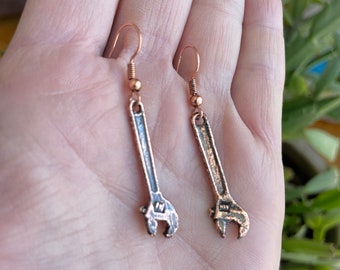 Wrench Antique Copper Electroform Earrings, Wrench Drop Earrings, Copper Jewelry, Wrench Dangle Earrings, Plumber Earrings, Unisex Earrings