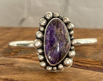 Sterling Silver and Charoite Cuff Bracelet