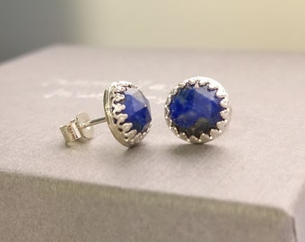 Lapis Lazuli Stud Earrings, Blue Gemstone and Sterling Silver Earrings, September Birthstone Jewellery, 9th Wedding Anniversary Gift