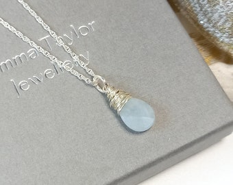 Aquamarine Necklace, Sterling Silver Birthstone Pendant, March Birthday Gift, Birthstone Jewellery, Blue Accessories