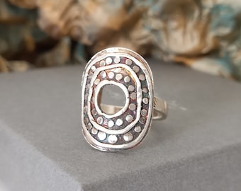 Silver Statement Ring, Large Patterned Oval Ring, UK Size M