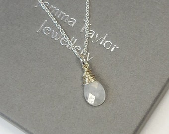 Moonstone Necklace, Sterling Silver Gemstone Pendant, June Birthstone, Birthday Jewellery Gift