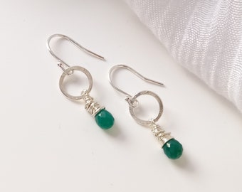 Sample Sale, Green Onyx Earrings, May Birthstone Jewellery, Sterling Silver and Green Gemstone Teardrop Earrings, Birthday Gift for Her