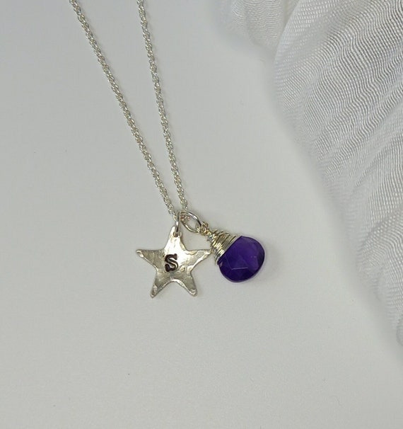 Sterling Silver Letter Necklace Amethyst Initial Charm Necklace February Birthstone Jewellery Birthday Gift for Her Made to Order Etsy UK