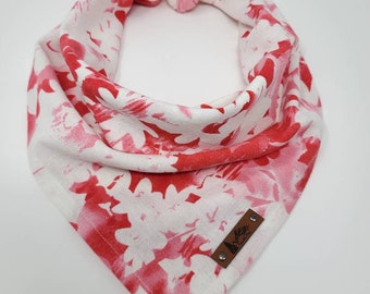 Dog Bandana "Charlo" in Coral Red and White floral linen cotton blend neckwear Pet bandana