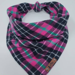 Dog Bandana "Blair" Pink and Black plaid cotton flannel dog neck wear Dog clothes BoHo style