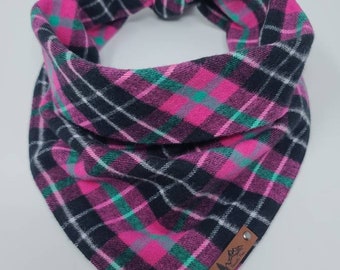 Dog Bandana "Blair" Pink and Black plaid cotton flannel dog neck wear Dog clothes BoHo style