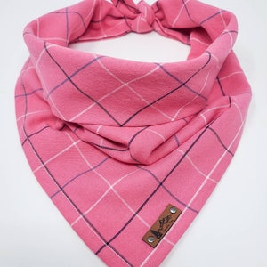 Dog Bandana &quot;Dahlia&quot; in Pink and White plaid cotton blend plaid neckwear Pet bandana