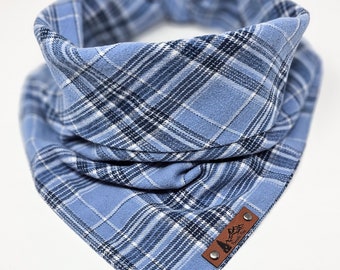 Dog Bandana "Blewett" Blue plaid cotton dog neck wear Dog clothes BoHo style