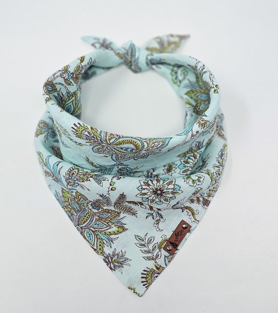 Pet Bandana "Veneta" Blue Floral Paisley Vintage design Summer dog neck wear BoHo style cat or dog accessory