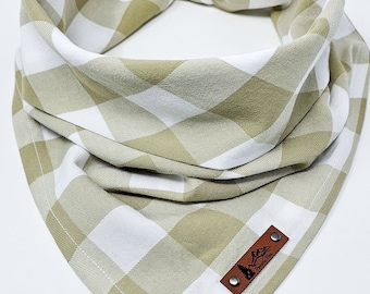 Dog Bandana "Tanner" in beige and white buffalo plaid cotton blend neckwear Pet bandana