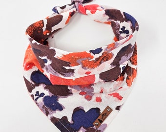 Dog Bandana "Kindy" in Orange and Purple floral linen cotton blend Fall neckwear Pet bandana