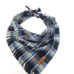 Dog Bandana &quot;Pinesdale&quot; Olive, Blue and Black plaid with Frayed Edges cotton flannel dog neck wear Dog Neckwear Dog clothes