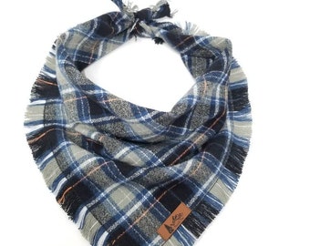 Dog Bandana "Pinesdale" Olive, Blue and Black plaid with Frayed Edges cotton flannel dog neck wear Dog Neckwear Dog clothes