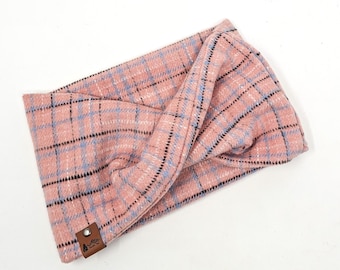 Pet infinity Scarf "Plush" Twist Scarf in Pink plaid wool DOG neck wear CAT BoHo style