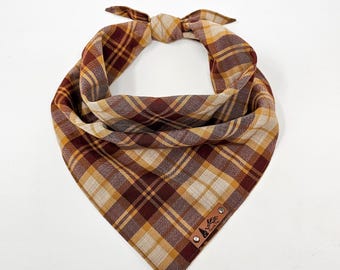 PET Bandana "Bozzley" plaid Brown, Burgundy and Orange DOG neck wear CAT clothes BoHo style