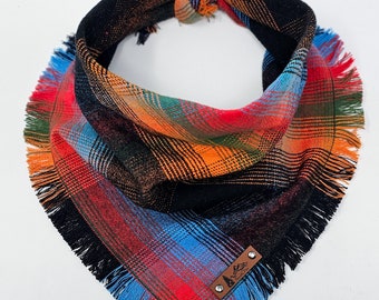 Dog Bandana "Ashland" Colorful plaid in multi color with Frayed Edges cotton dog cat neck wear