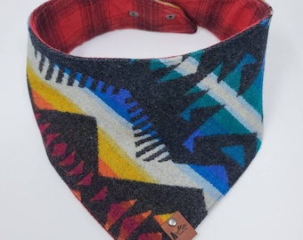 Dog Bandana "Callahan Red" Wool Aztec Snap on style dog neck wear Dog clothes BoHo style
