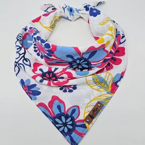 Pet Bandana "Silvies" White, Red and Blue summer floral print cotton dog neck wear Cat BoHo style