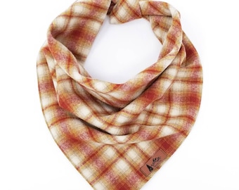 Dog Bandana "Winnet" Wool plaid Special Edition Cream, Orange and Red plaid Wool dog neck wear Dog clothes BoHo style