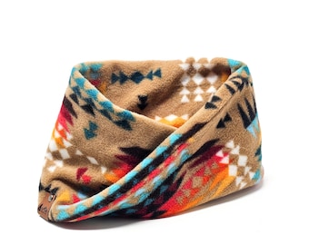 PET infinity Scarf "Terra Fleece" FLEECE Twist Scarf in Tan and Blue AZTEC Dog Cat neck wear BoHo style