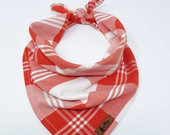 Dog Bandana "Perrydale" in Coral red and white cotton blend plaid neckwear Pet bandana