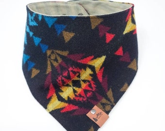 Dog Bandana "Myrtle Red" Wool Aztec Snap on style dog neck wear Dog clothes BoHo style