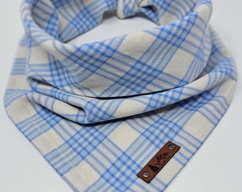 Dog Bandana "Hubbard" in blue and off white plaid cotton blend neckwear Pet bandana